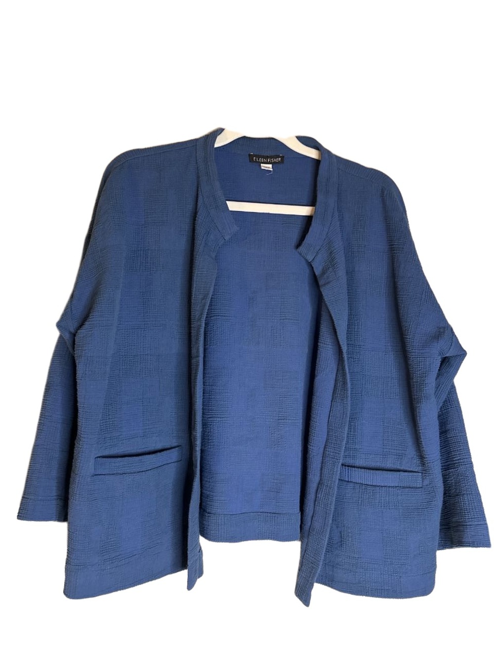VTG Eileen Fisher Relaxed Open-Front Textured Jacket in Cobalt Blue, Small